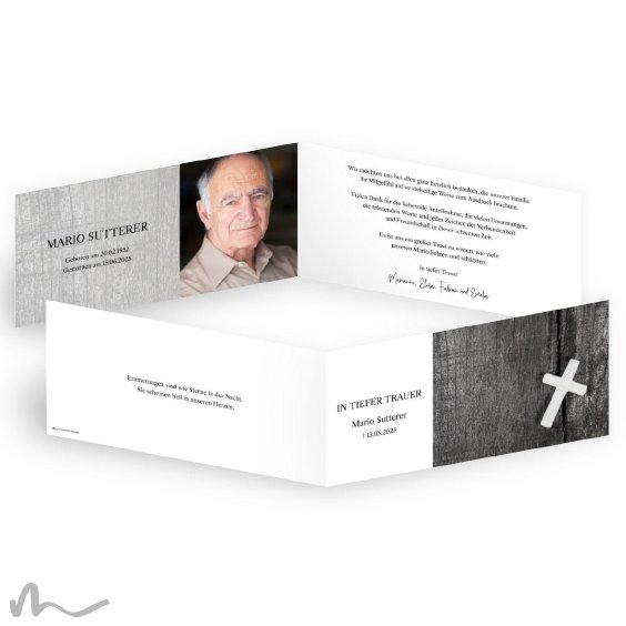 Trauerkarte Weisses Kreuz 21 x 10 cm Klappkarte