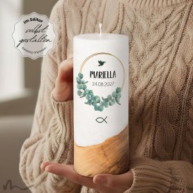 Taufkerze Holzelement Docht Eukalyptus Ø8 x 20 cm