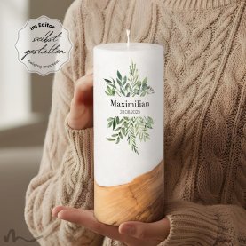 Taufkerze Holzelement Docht Greenery Ø8 x 20 cm