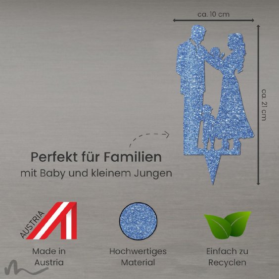 Cake Topper Familie Junge Blau Glitzer