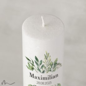 Konfirmationskerze Holzelement Docht Greenery Ø6 x 25 cm