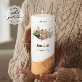 Taufkerze Holzelement Docht Rehkitz Ø8 x 20 cm