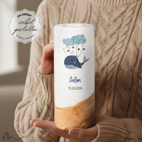 Taufkerze Holzelement Blauwal Ø8 x 20 cm