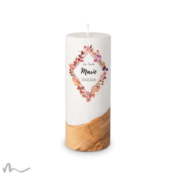 Taufkerze Holzelement Docht Herbstlich Ø8 x 20 cm