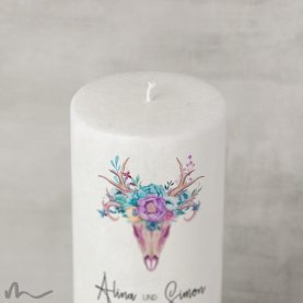 Hochzeitskerze Holzelement Docht Jagdschloss Ø9 x 25 cm