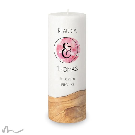 Hochzeitskerze Holzelement Docht Kreisrund Ø9 x 25 cm
