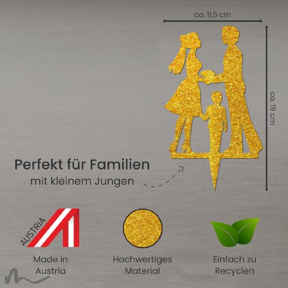Cake Topper Kleine Familie Junge Gold Glitzer