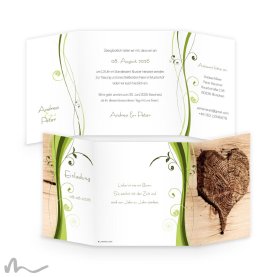 Hochzeitseinladung Ametrin Holzherz 14.5 x 14.5 cm Fensterfalz