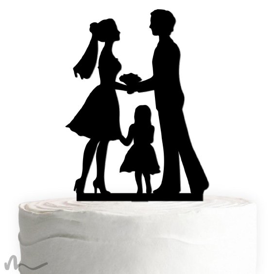 Cake Topper Kleine Familie Mädchen Schwarz