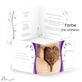 Hochzeitseinladung Ametrin Holzherz 14.5 x 14.5 cm Klappkarte