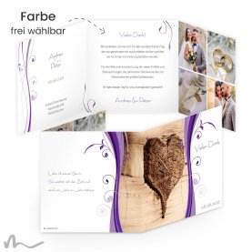 Dankeskarte Hochzeit Ametrin Holzherz 14.5 x 14.5 Wickelfalz