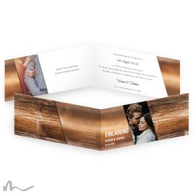 Hochzeitseinladung Glas und Holz V2 21 x 10 cm Klappkarte