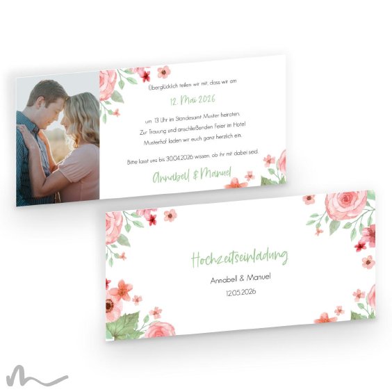 Hochzeitseinladung Total Floral 21 x 10 cm Doppelseitig