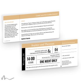 Hochzeitseinladung Event Ticket 21 x 10 cm Doppelseitig