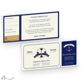 Hochzeitseinladung Hafen der Ehe 21 x 10 cm Doppelseitig