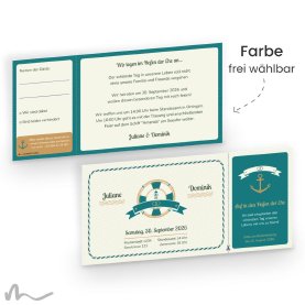 Hochzeitseinladung Hafen der Ehe 21 x 10 cm Doppelseitig