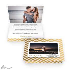 Hochzeitseinladung Goldstück 15 x 10 cm Vertikalklappkarte