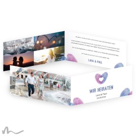 Hochzeitseinladung Fingerabdruck Herz 21 x 10 cm Klappkarte