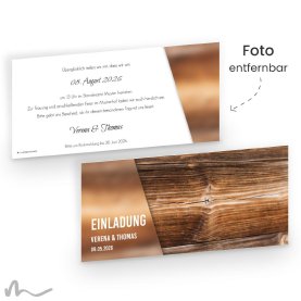 Hochzeitseinladung Glas und Holz 21 x 10 cm Doppelseitig