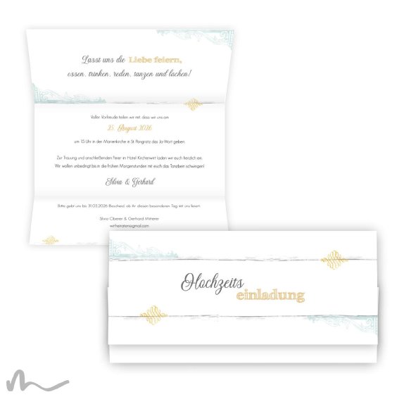 Hochzeitseinladung Elegance 21.5 x 10.5  cm Wickelfalz