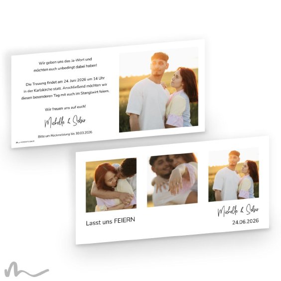 Hochzeitseinladung Klares Design 21 x 10 cm Doppelseitig