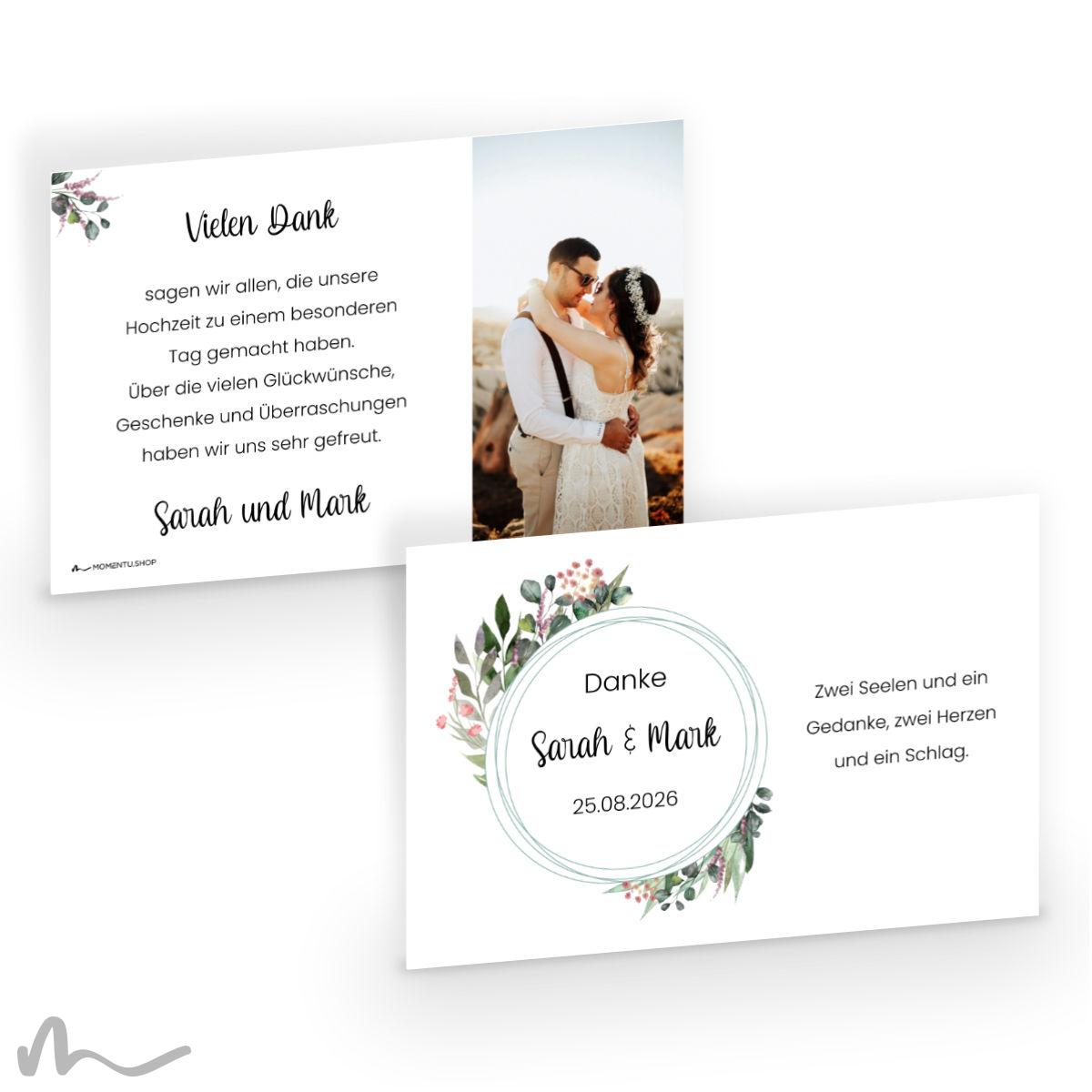 Dankeskarte Hochzeit Blätterprint 15 x 10 cm Doppelseitig - Momentu
