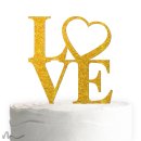 Cake Topper Love Heart Gold Glitzer