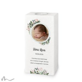 Taufkerze Blätterprint 10 x 20 cm mit Foto