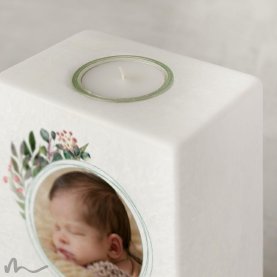 Taufkerze Blätterprint 10 x 20 cm mit Foto