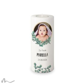 Taufkerze Eukalyptus Ø8 x 20 cm mit Foto