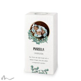 Taufkerze Eukalyptus 10 x 20 cm mit Foto