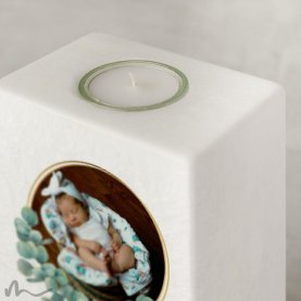 Taufkerze Eukalyptus 10 x 20 cm mit Foto