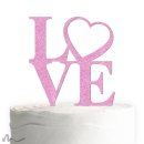 Cake Topper Love Heart Pink Glitzer