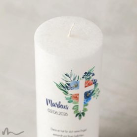 Taufkerze Docht Florales Kreuz Blau Ø8 x 20 cm
