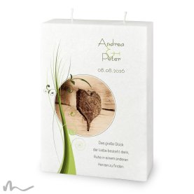 Hochzeitskerze Docht Ametrin Holzherz 17 x 25 cm