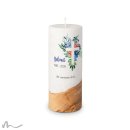 Trauerkerze Holzelement Docht Florales Kreuz Blau Ø8 x 20 cm
