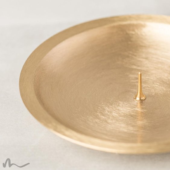 Kerzenteller Messing gebürstet mit Dorn gold Ø 10 cm