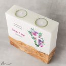 Hochzeitskerze breites Holzelement Florales Kreuz 20 x 20 cm