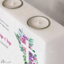 Hochzeitskerze breites Holzelement Florales Kreuz 20 x 20 cm