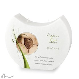 Hochzeitskerze Docht Ametrin Holzherz Halbmond 24 x 19 cm