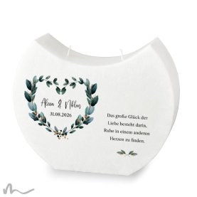 Hochzeitskerze Docht Blätterherz Halbmond 24 x 19 cm