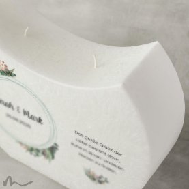 Hochzeitskerze Docht Blätterprint Halbmond 24 x 19 cm