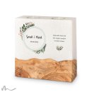 Hochzeitskerze breites Holzelement Blätterprint 20 x 20 cm