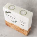 Hochzeitskerze breites Holzelement Blätterprint 20 x 20 cm