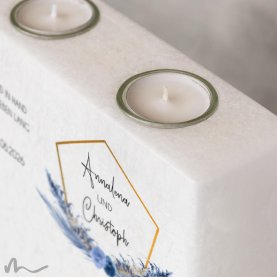 Hochzeitskerze breites Holzelement Boho Chic 20 x 20 cm