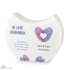 Hochzeitskerze Docht Fingerabdruck Herz Halbmond 24 x 19 cm