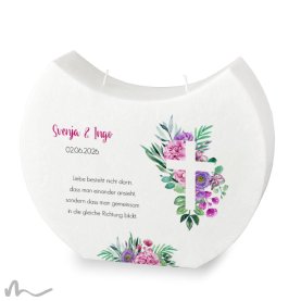 Hochzeitskerze Docht Florales Kreuz Halbmond 24 x 19 cm