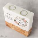 Hochzeitskerze breites Holzelement Glamourös 20 x 20 cm