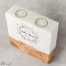 Hochzeitskerze breites Holzelement Wiesenblumen 20 x 20 cm