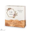 Hochzeitskerze breites Holzelement Pampasgras 20 x 20 cm